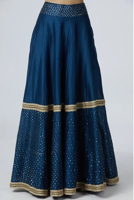 Chanderi Silk - Turquoise Blue Sequin Embroidered Lehenga Set
