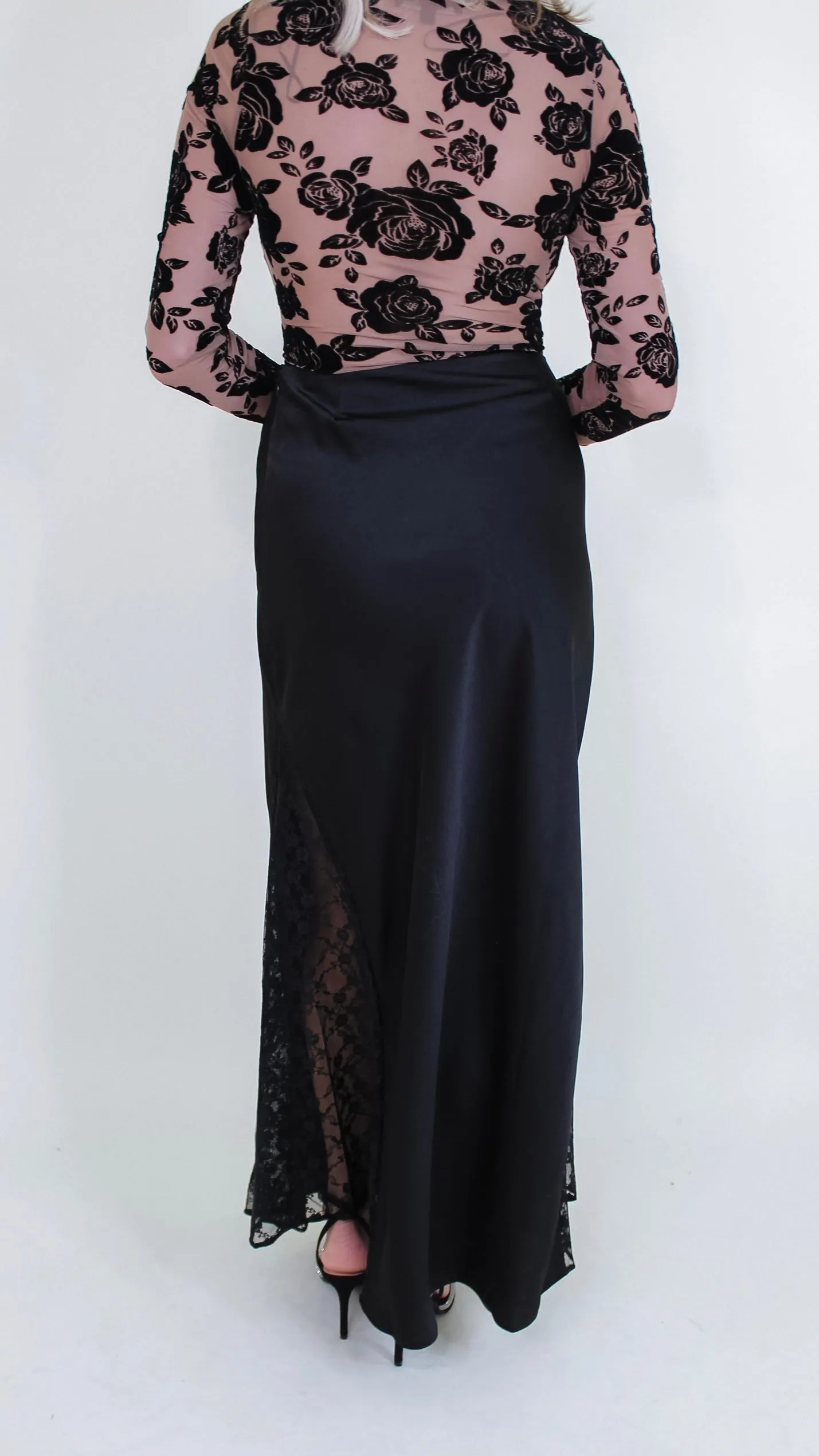Charlene Black Stain Lace Midi Skirt