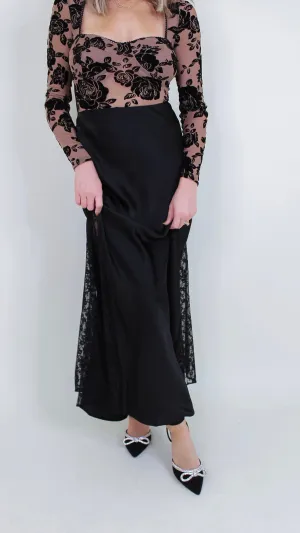 Charlene Black Stain Lace Midi Skirt