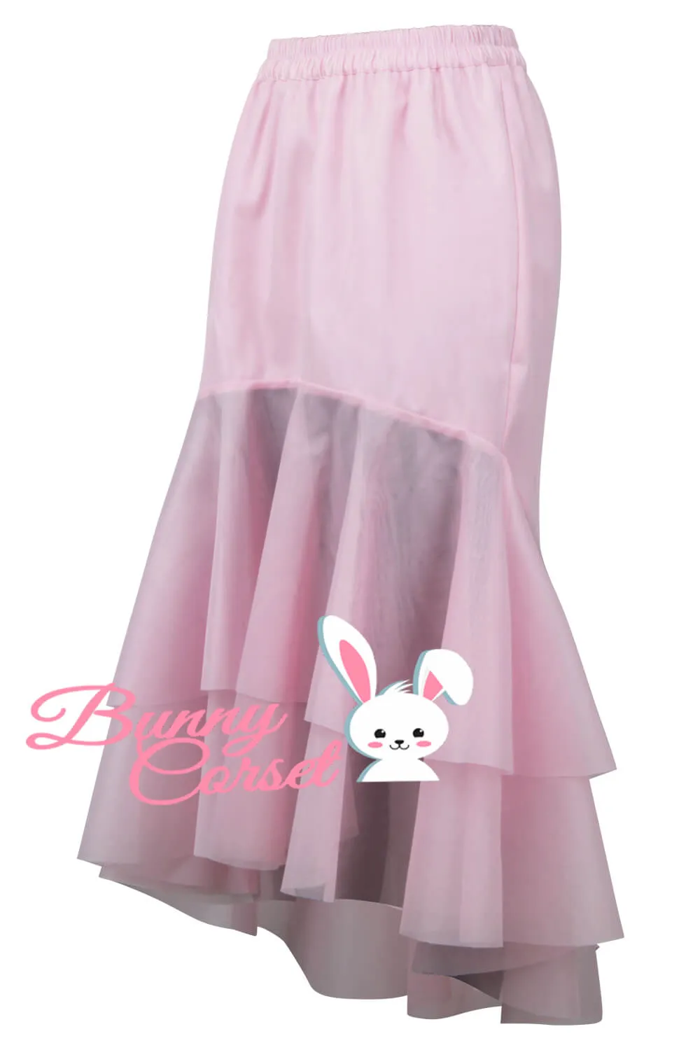 Charlie Pink Satin & Mesh Net Elasticated Skirt