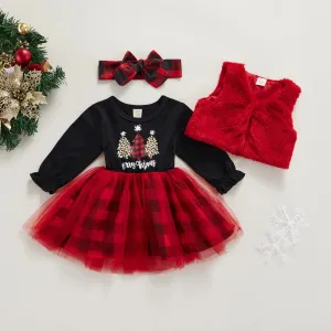 Christmas Dress with Plush vest & Headband