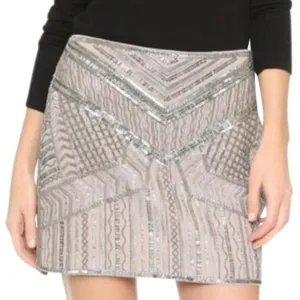 Club Monaco Grey Silver Sequin Beaded Mini Skirt