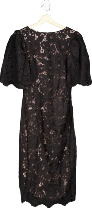 Coast Black Lace Flutter Sleeve Pencil Dress UK 8