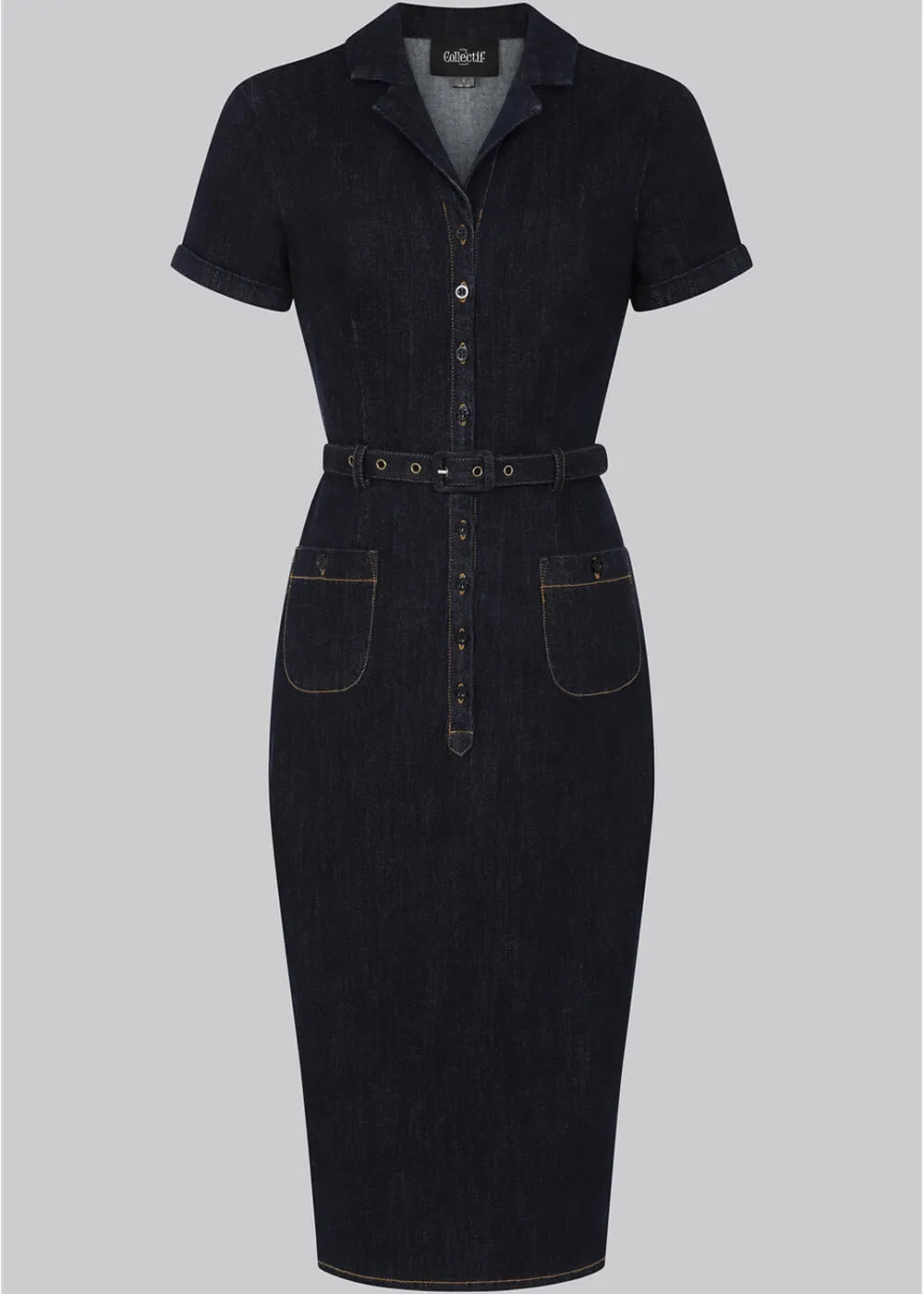 Collectif Caterina Denim 50's Pencil Dress Navy