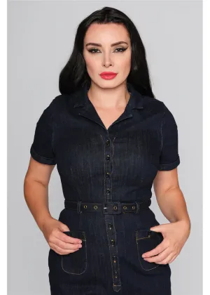 Collectif Caterina Denim 50's Pencil Dress Navy