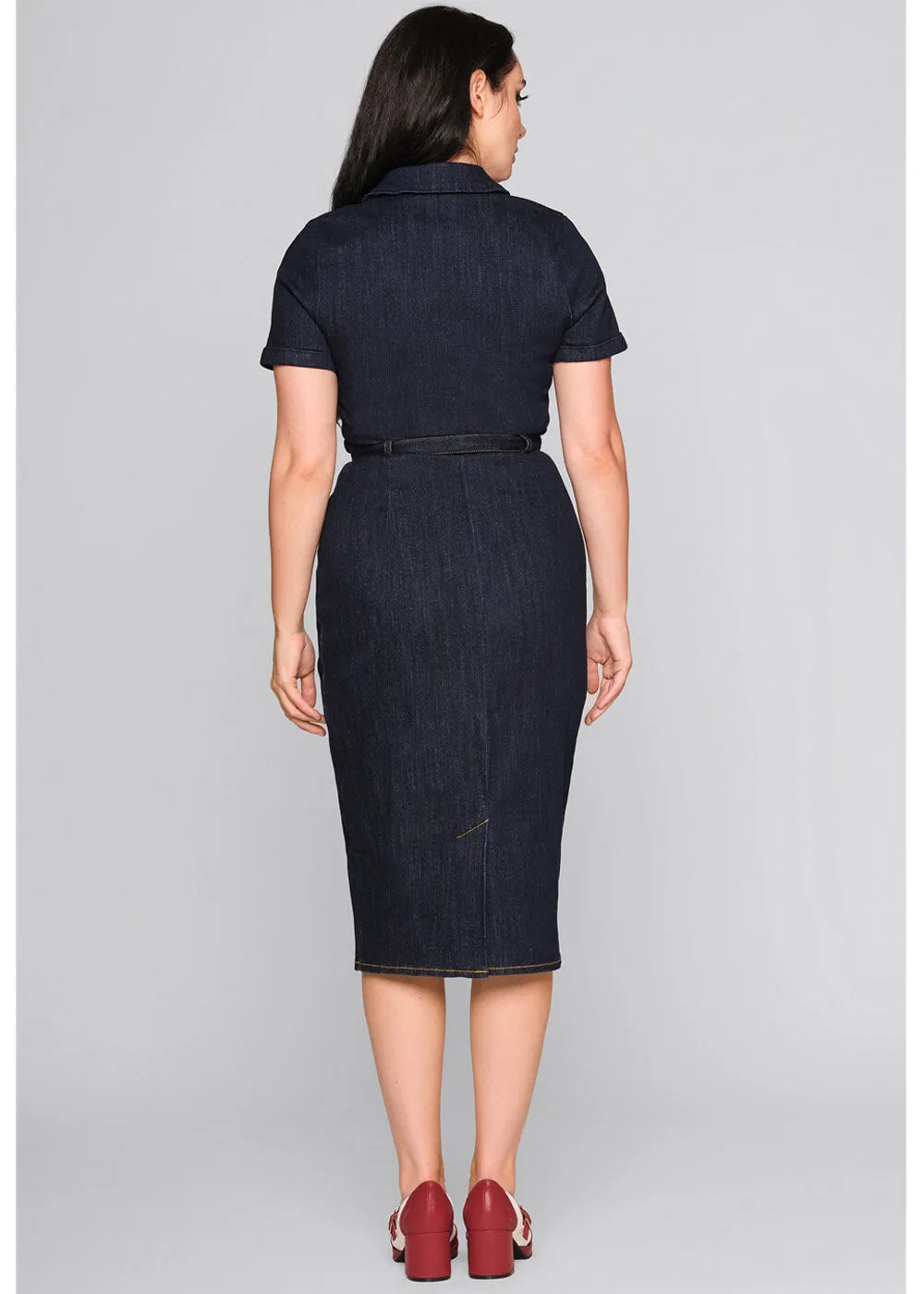 Collectif Caterina Denim 50's Pencil Dress Navy