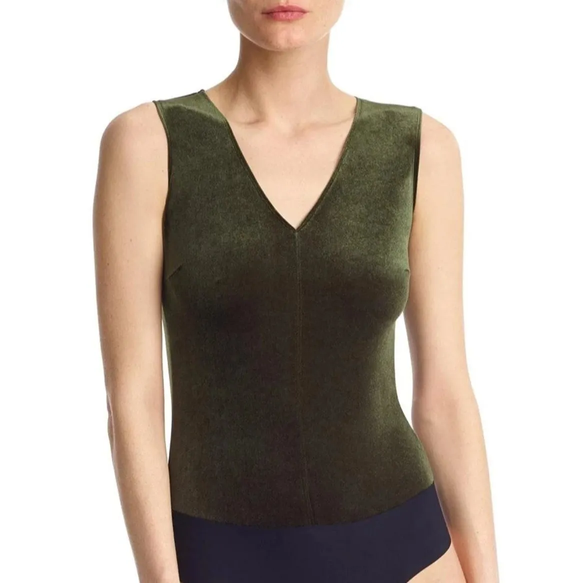 Commando -  Velvet V-Neck Bodysuit Dark Olive