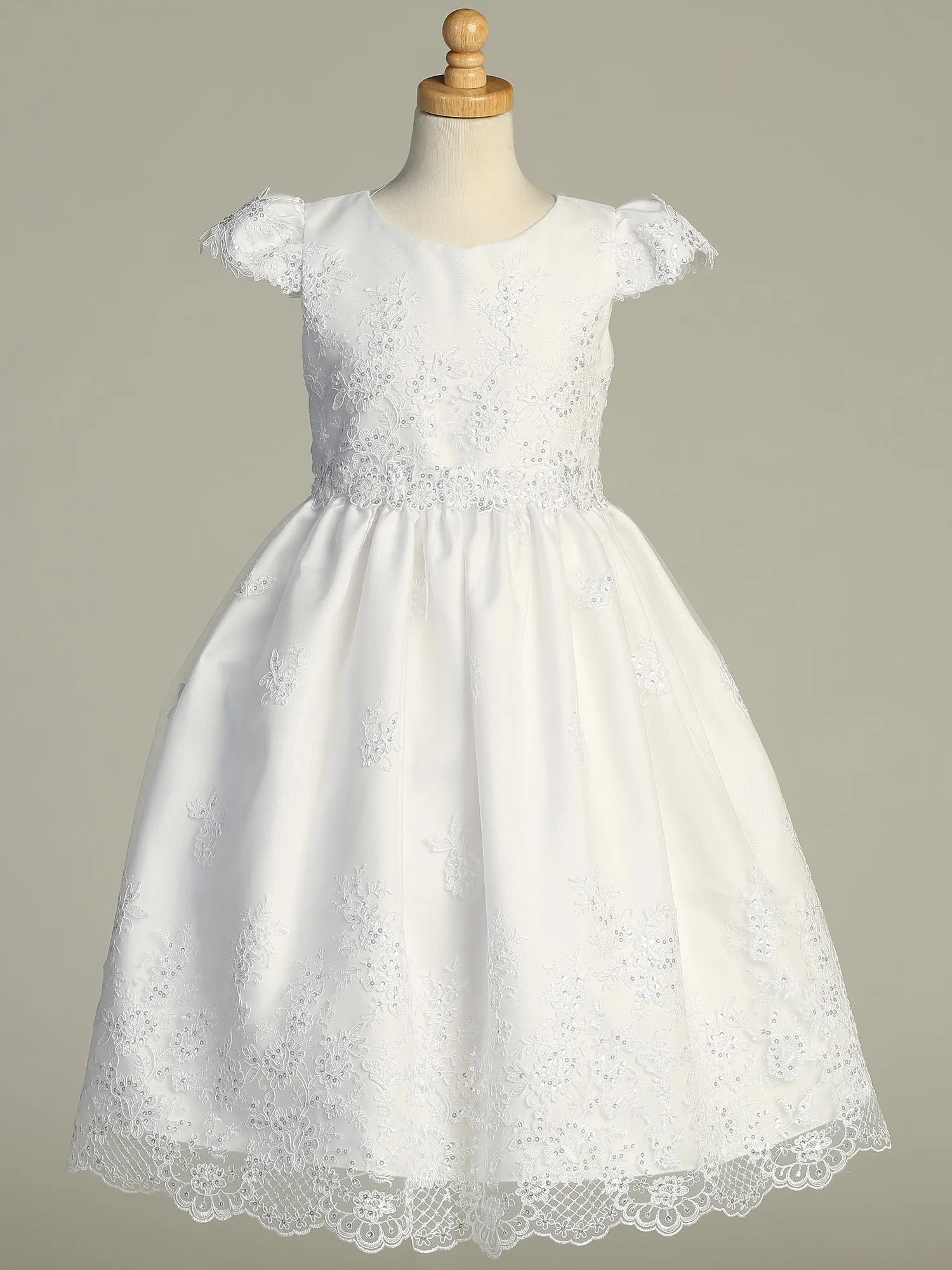 Corded Embroidered Tulle First Communion Dress with Sequins - SP209