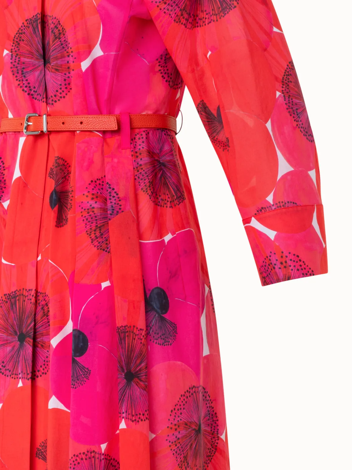 Cotton Midi Shirt Dress in Poppy Print