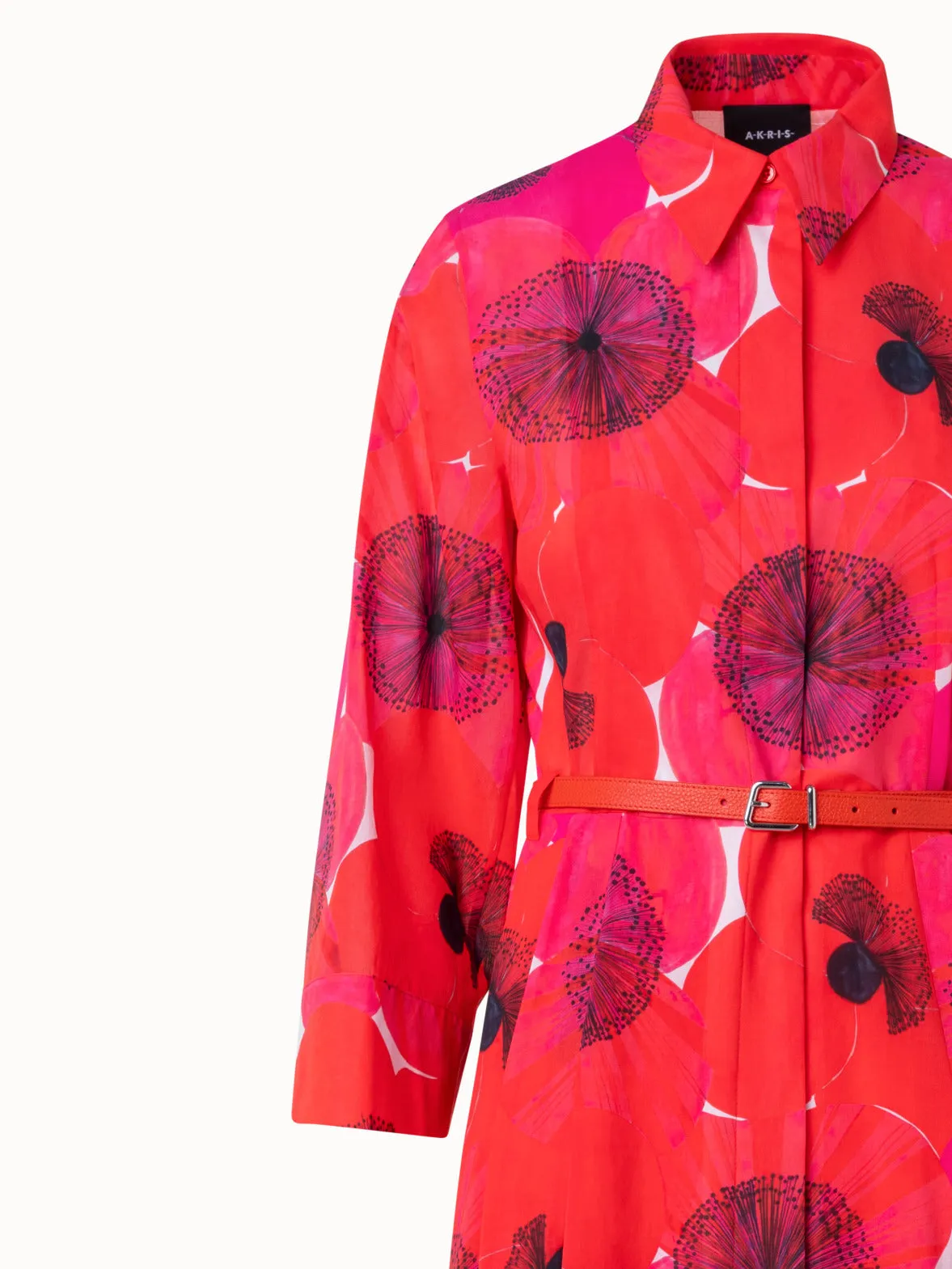 Cotton Midi Shirt Dress in Poppy Print
