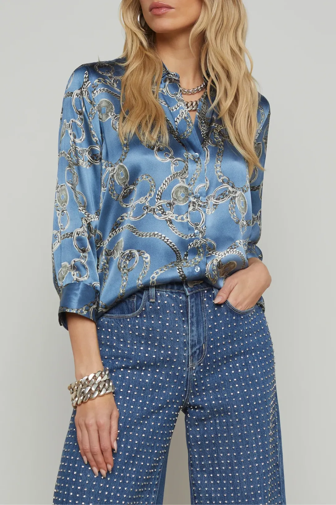 Dani Silk Blouse | Blue Horizon / Silver Good Luck Chain