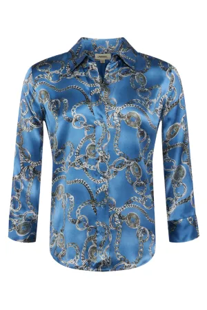 Dani Silk Blouse | Blue Horizon / Silver Good Luck Chain