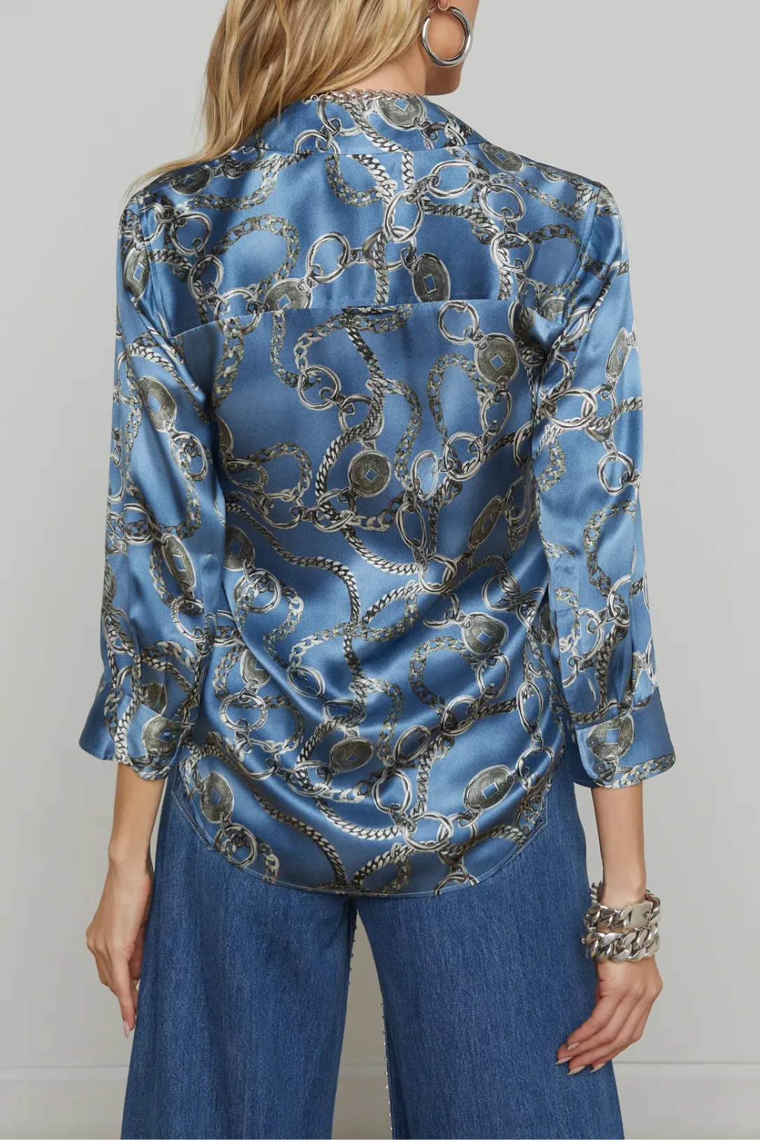 Dani Silk Blouse | Blue Horizon / Silver Good Luck Chain