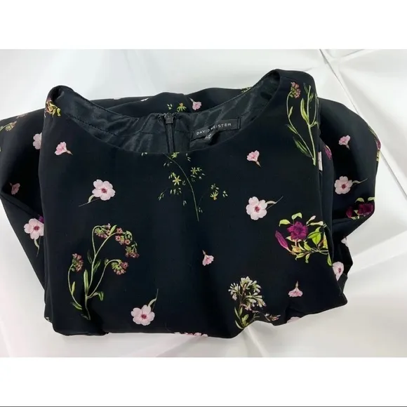 David Meister Sz 2 Black Floral Belted Sheath Pencil Dress Wedding Work Career