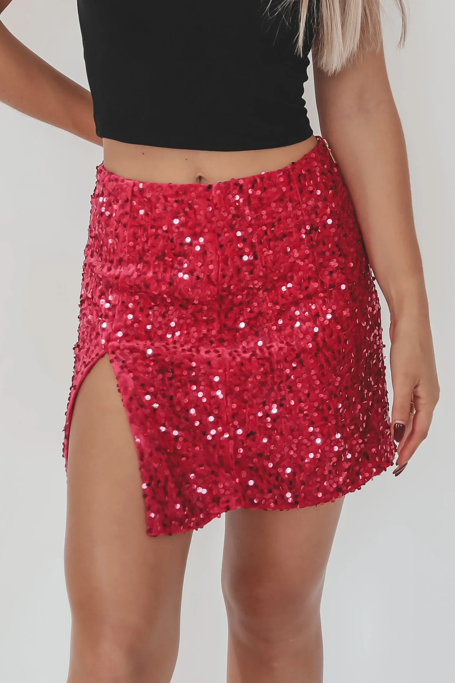 DEAL A Moment For The Sequin High Slit Fuchsia Mini Skirt