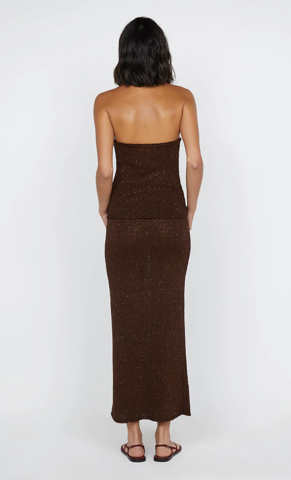 DELFINA SEQUIN HALTER TOP - CHOCOLATE