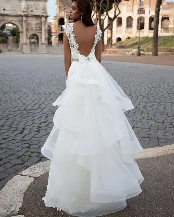 Delicate Mermaid Wedding Dresses with Removable Train 2018 Lace Wedding Gowns with Sash
