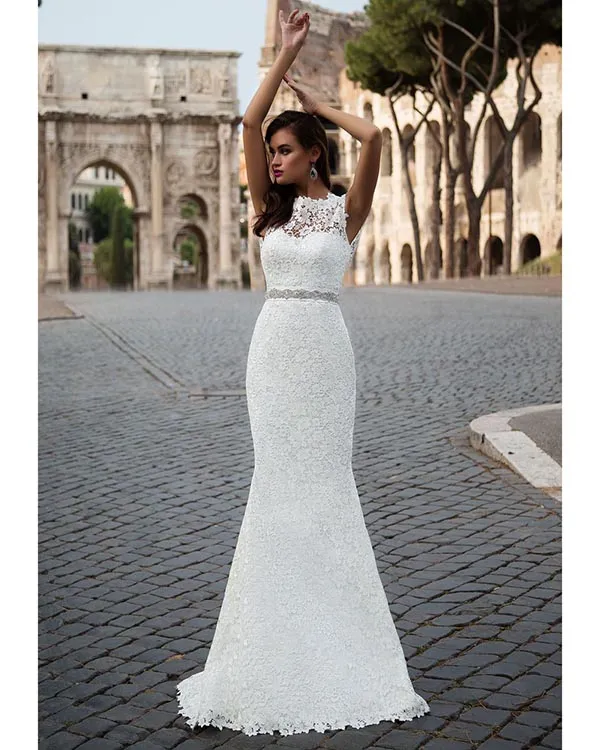 Delicate Mermaid Wedding Dresses with Removable Train 2018 Lace Wedding Gowns with Sash