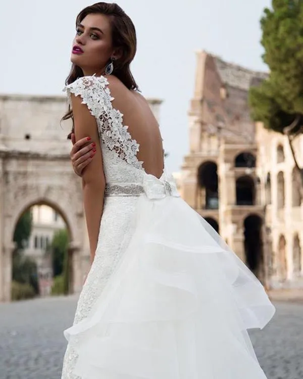 Delicate Mermaid Wedding Dresses with Removable Train 2018 Lace Wedding Gowns with Sash