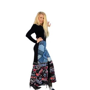 Denim Sequin Mixed Scribble Zip Off Skirt