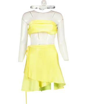 Deusa Yellow Satin Crop Top And Skirt Co-ord UK S/M
