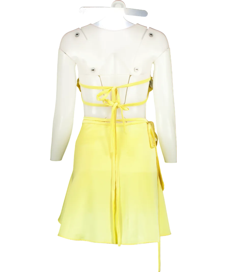 Deusa Yellow Satin Crop Top And Skirt Co-ord UK S/M