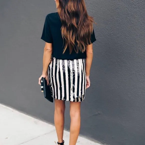 DO BE Striped Sequin Skirt M