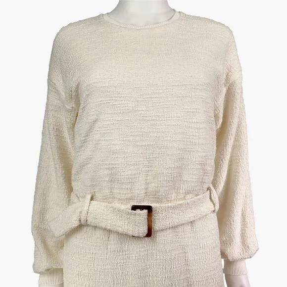 DOLAN Long-Sleeve Jacqueline Belted Midaxi Pencil Dress (Ivory | Size S)