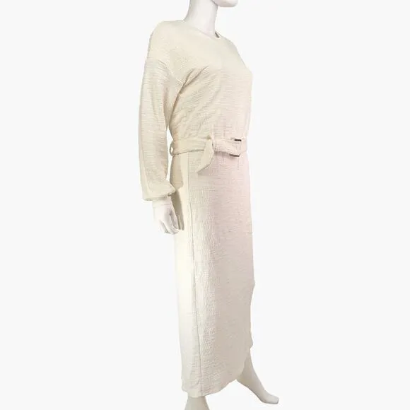 DOLAN Long-Sleeve Jacqueline Belted Midaxi Pencil Dress (Ivory | Size S)