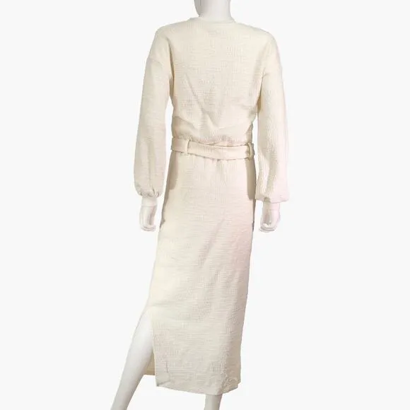 DOLAN Long-Sleeve Jacqueline Belted Midaxi Pencil Dress (Ivory | Size S)