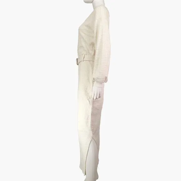 DOLAN Long-Sleeve Jacqueline Belted Midaxi Pencil Dress (Ivory | Size S)