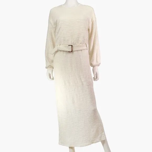 DOLAN Long-Sleeve Jacqueline Belted Midaxi Pencil Dress (Ivory | Size S)