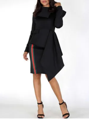 Drape Collar Peplum Midi Dress