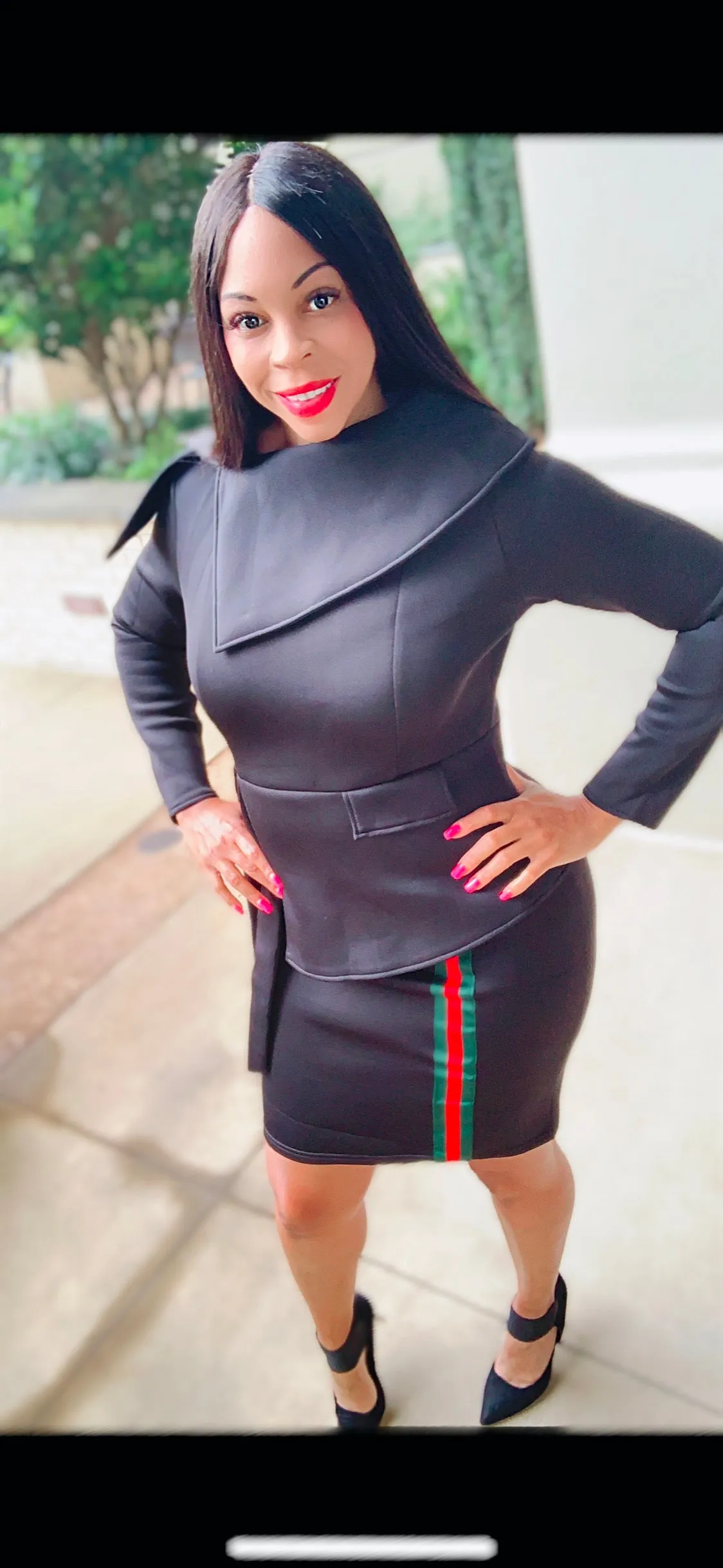 Drape Collar Peplum Midi Dress