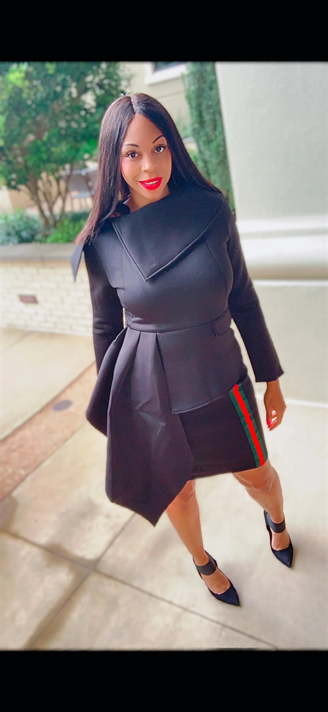 Drape Collar Peplum Midi Dress