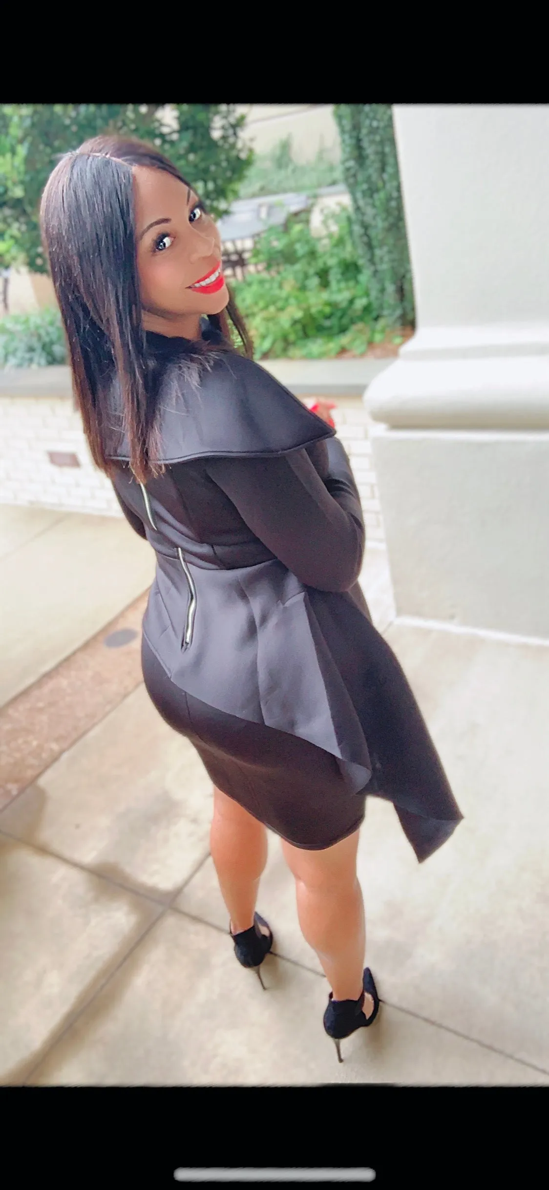 Drape Collar Peplum Midi Dress