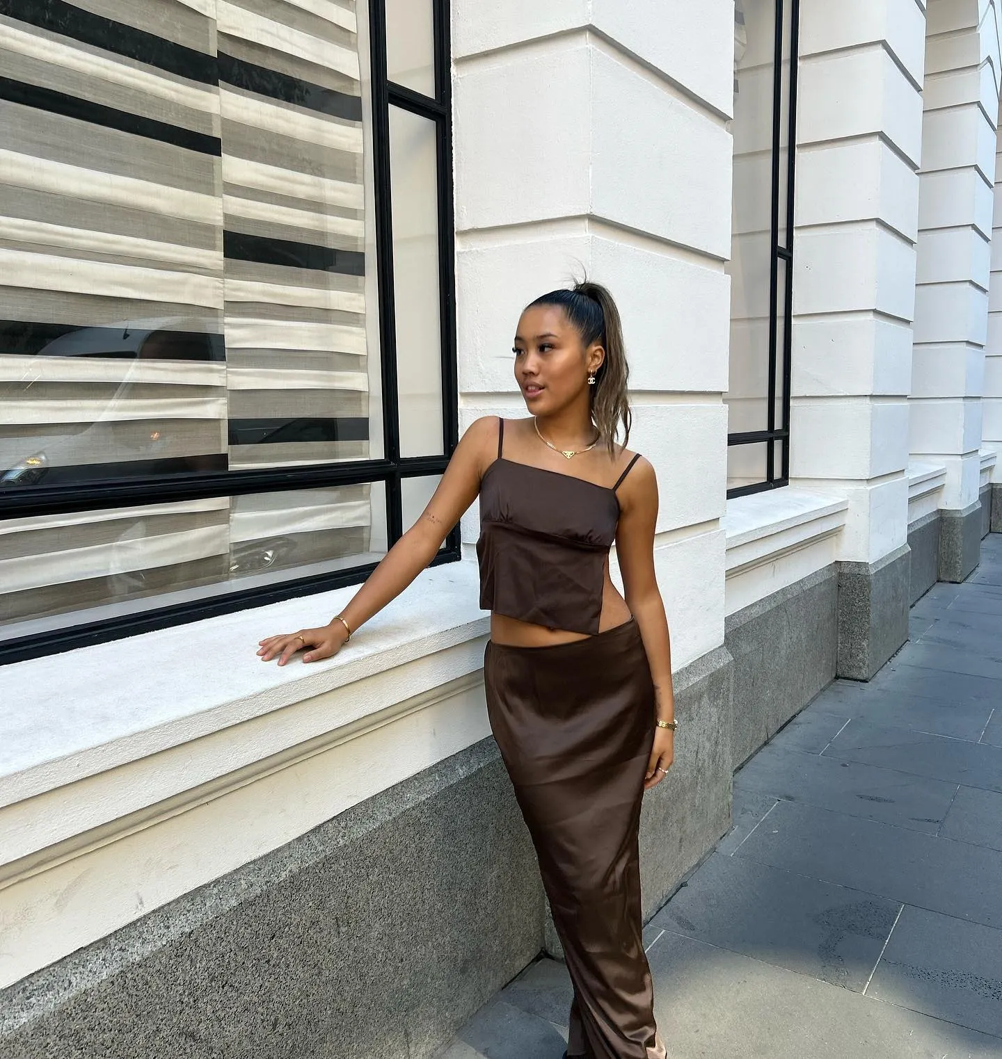 Edikted - Open Satin Set in Brown