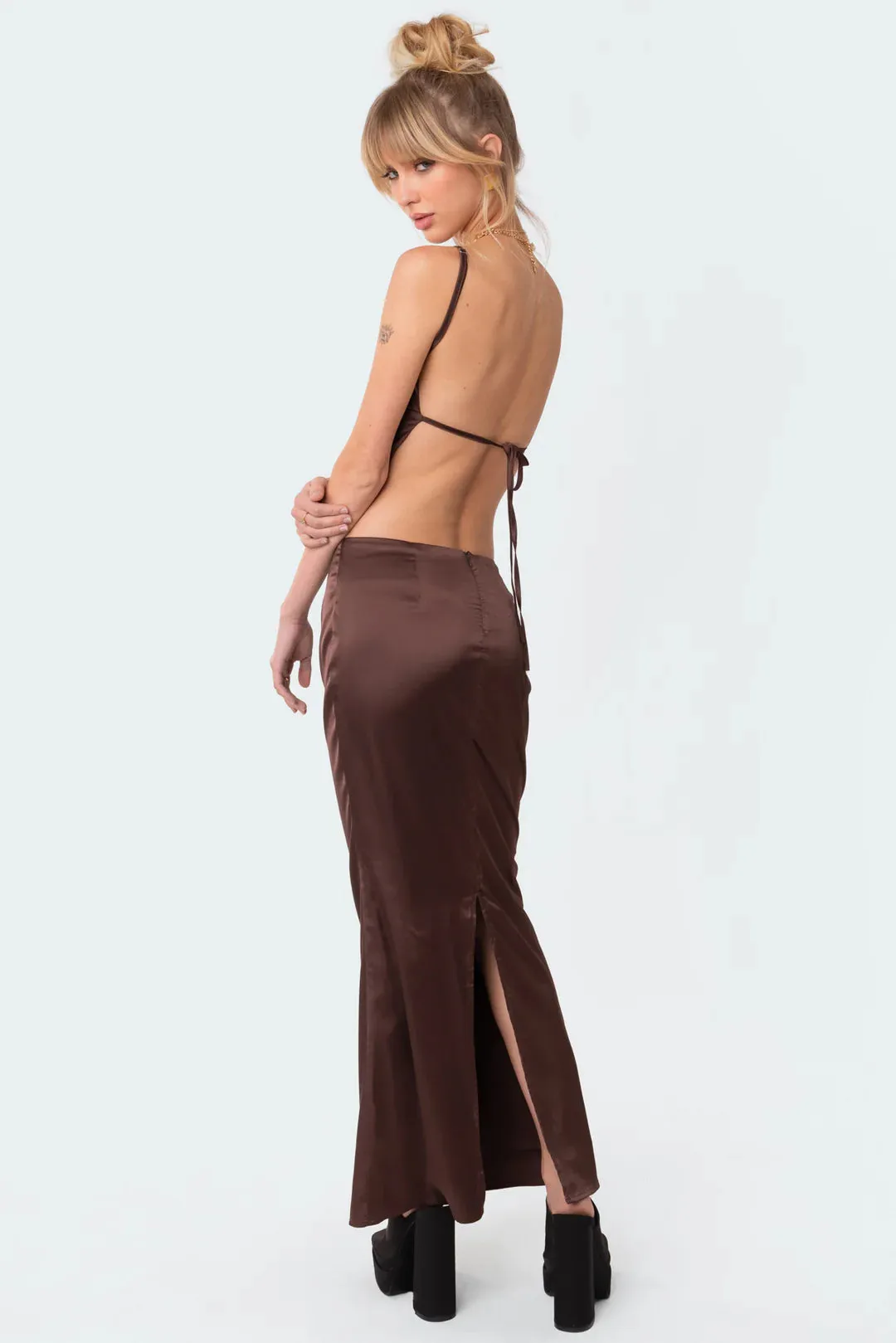 Edikted - Open Satin Set in Brown