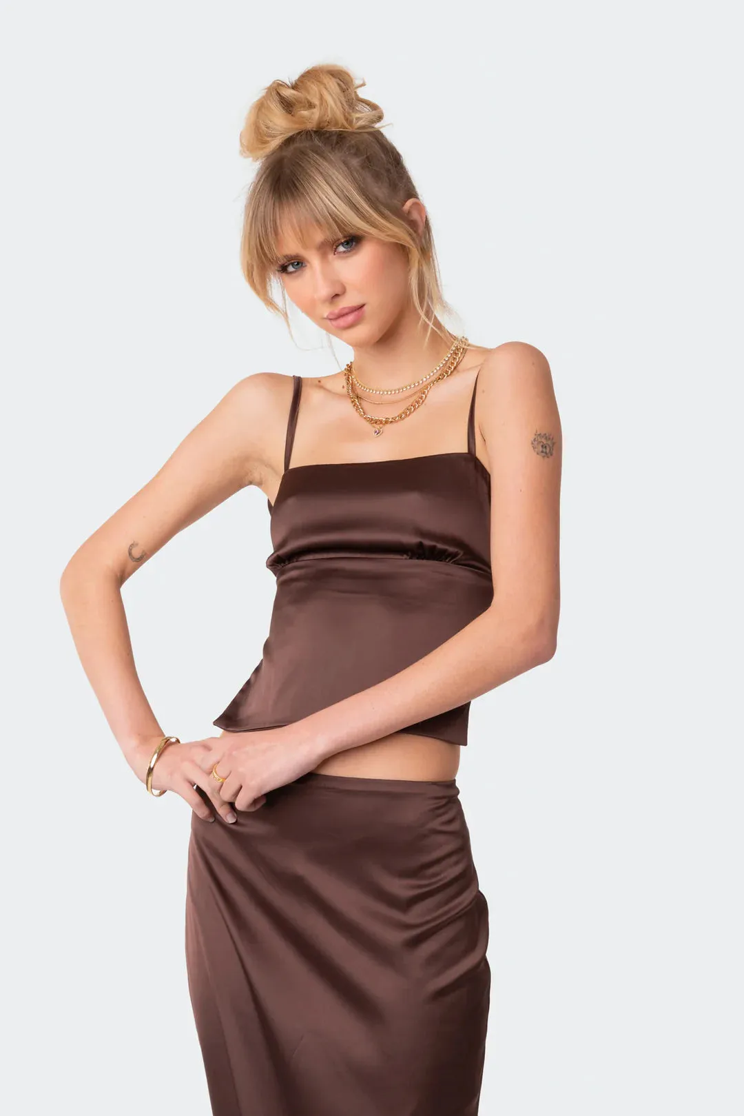 Edikted - Open Satin Set in Brown