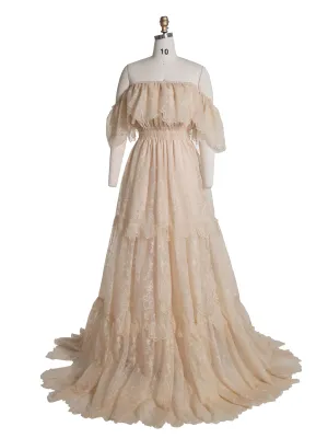 Elegance Off Shoulder Lace Boho Dress Photoshoot Dress Bohemian Maternity Gown Baby Shower YW240067