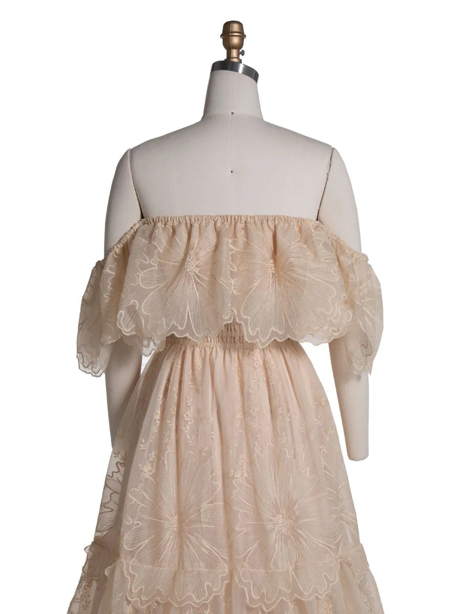 Elegance Off Shoulder Lace Boho Dress Photoshoot Dress Bohemian Maternity Gown Baby Shower YW240067