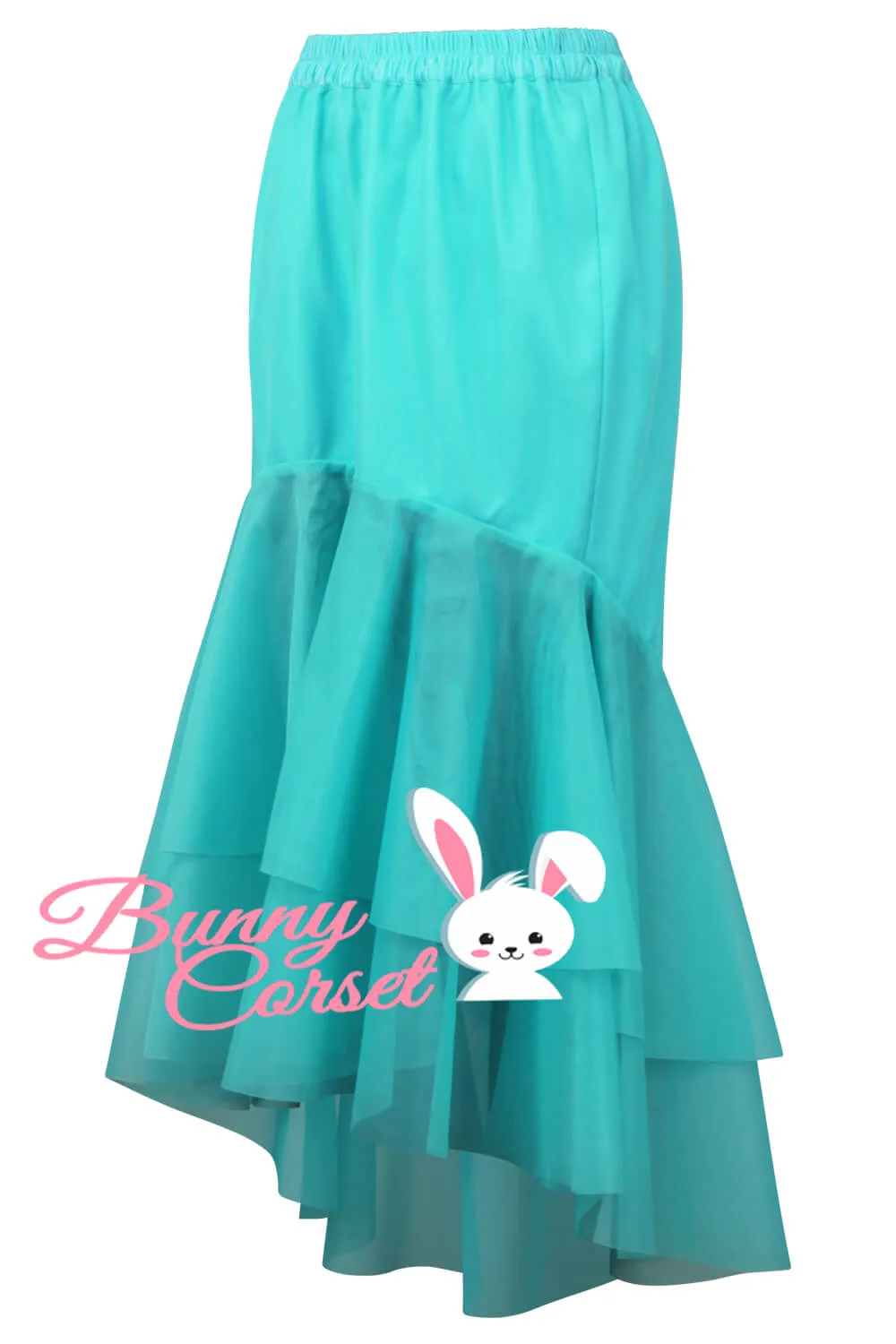 Elliana Cyne Blue Satin & Mesh Net Elasticated Skirt