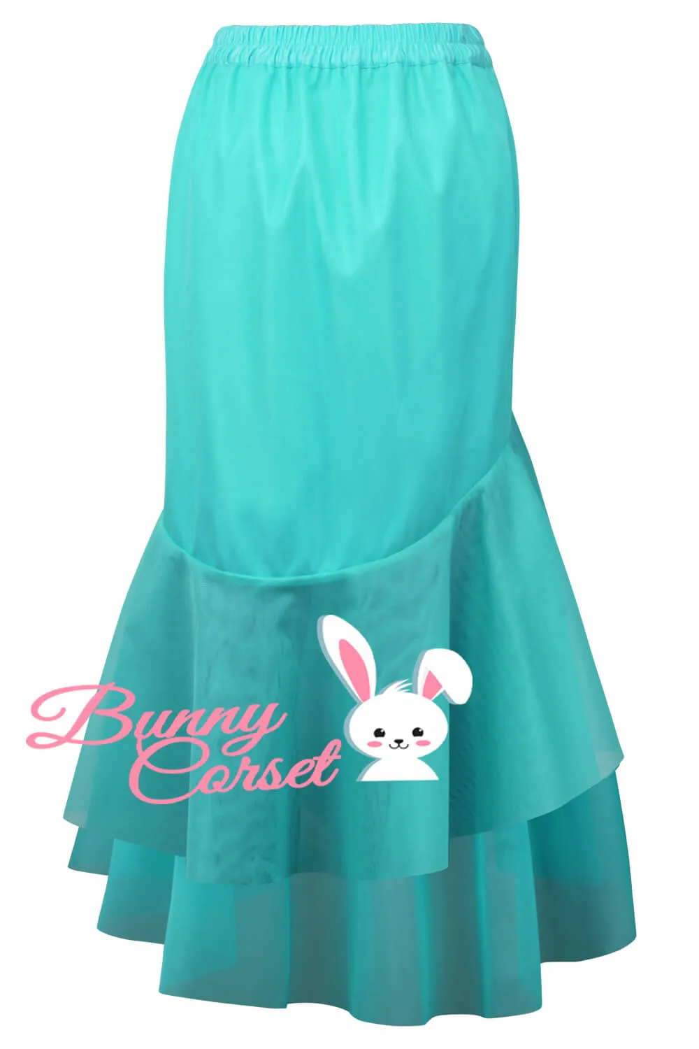 Elliana Cyne Blue Satin & Mesh Net Elasticated Skirt