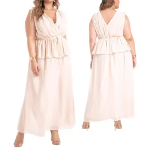 ELOQUII 28W Pink Chiffon Peplum Maxi Dress W13.24