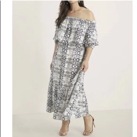 Eloquii Off Shoulder Snake Skin Maxi Dress 20 NEW