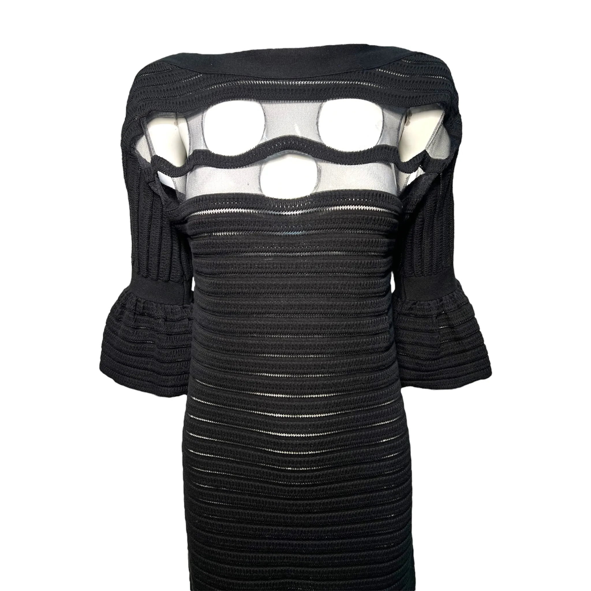 Emanuel Ungaro 1990's Black Peek-A-Boo Cut Bodice Knit Dress
