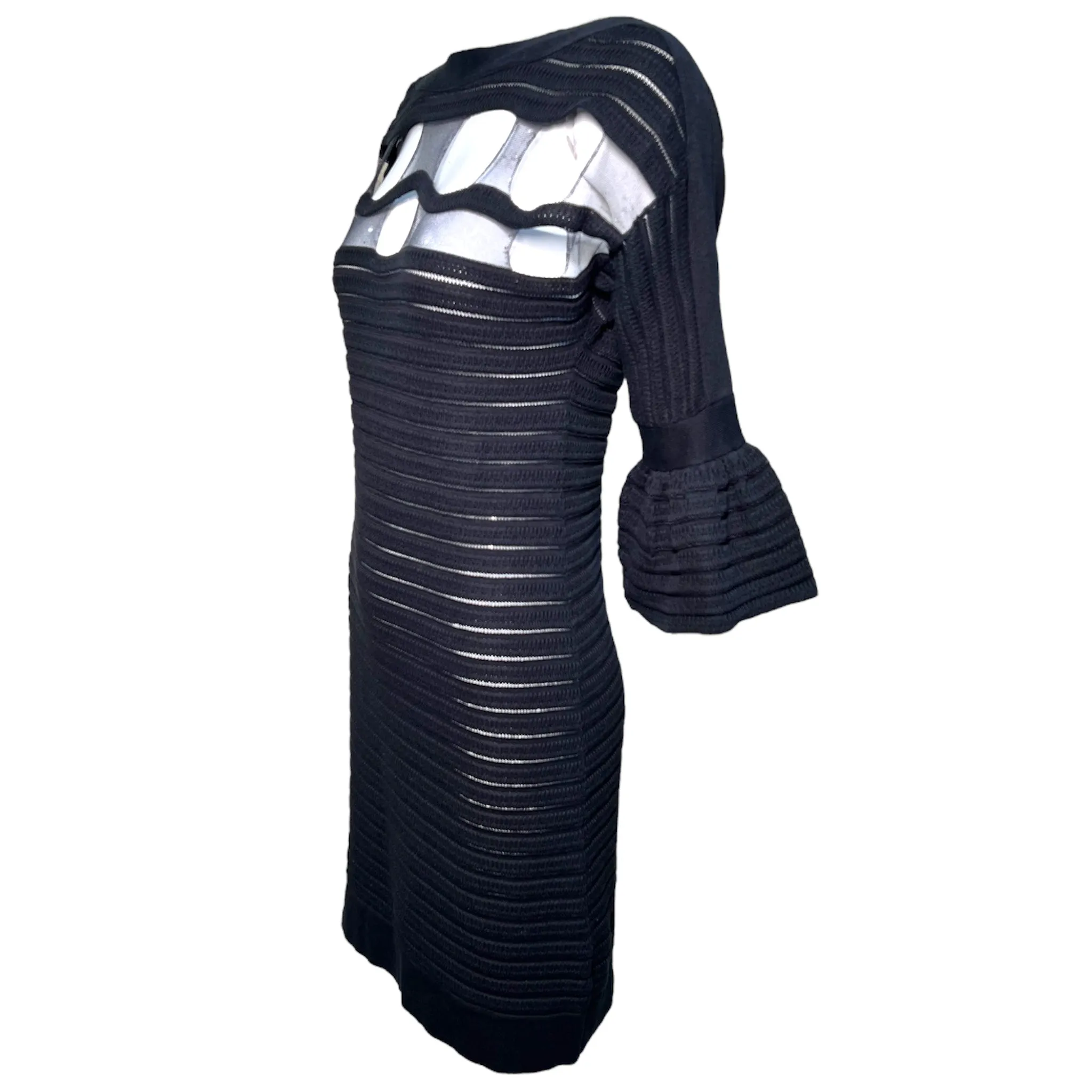 Emanuel Ungaro 1990's Black Peek-A-Boo Cut Bodice Knit Dress