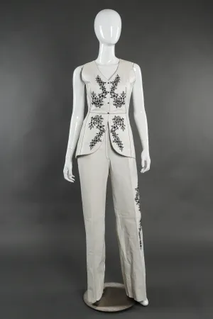 Embroidered Leather Vest and Pant Set