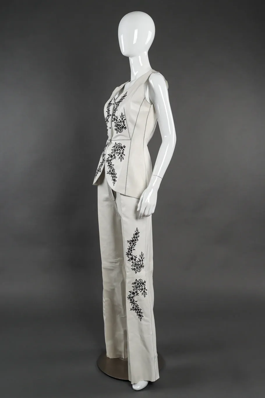 Embroidered Leather Vest and Pant Set