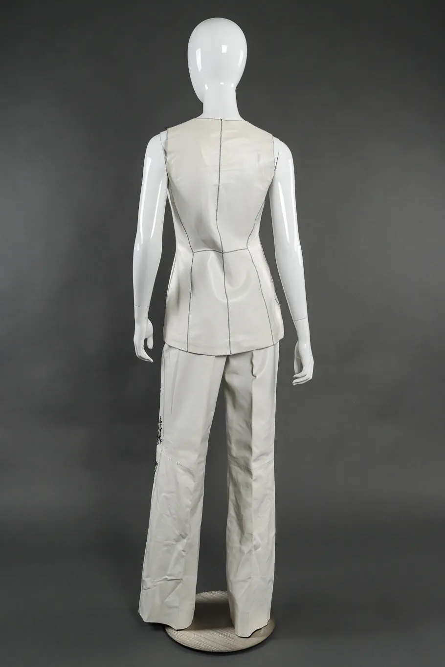 Embroidered Leather Vest and Pant Set